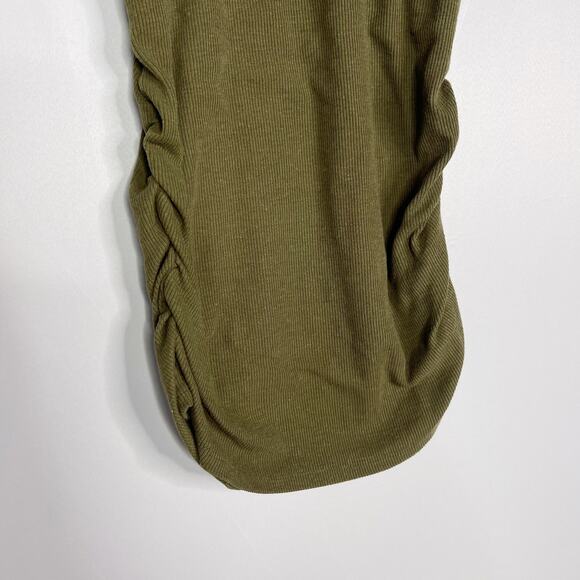 Evereve XSmall Olive Green Linen Rib Ruched Tank Top Crew Neck Side Seam Ruching - Picture 4 of 12